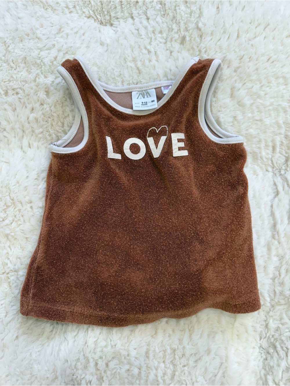 Zara Kids Brown Tank Top with White LOVE Graphic